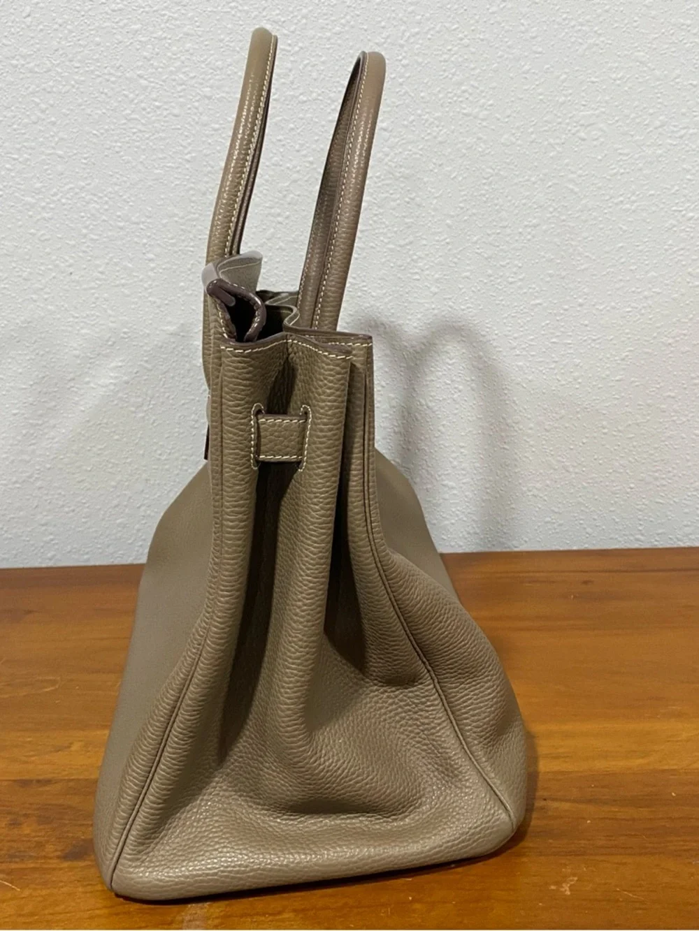 Taupe Leather Top-Handle Satchel - Picture 15 of 15